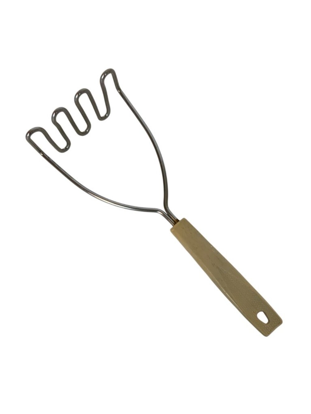 Vintage Ekco Metal Potato Masher With Beige Plastic Handle Kitchen Utensil